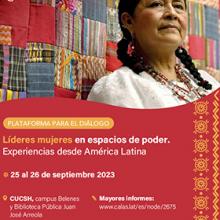 Cartel de la Plataforma para el Diálogo: «Líderes mujeres en espacios de poder. Experiencias desde América Latina y Europa»