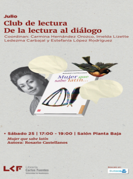 Cartel de Club de lectura: De la lectura al diálogo: Mujer que sabe latín
