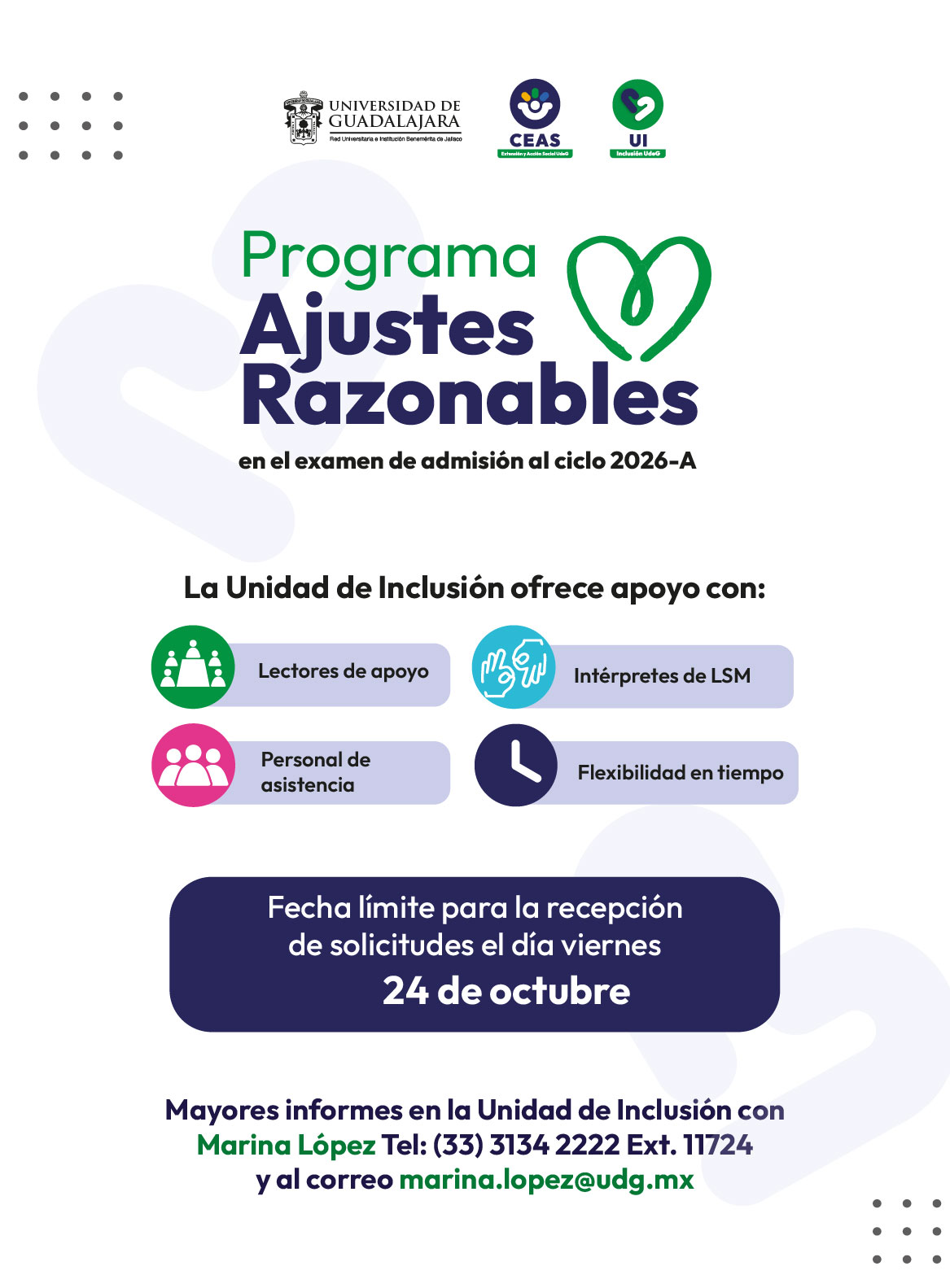 Cartel del Programa Ajustes Razonables en el examen de admisión al ciclo 2026-A