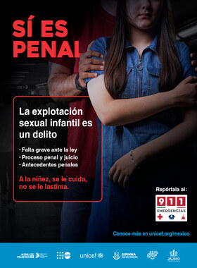 Cartel de "Sí es Penal", campaña contra la explotación sexual infantil, en el marco del Mundial de Fútbol 2026