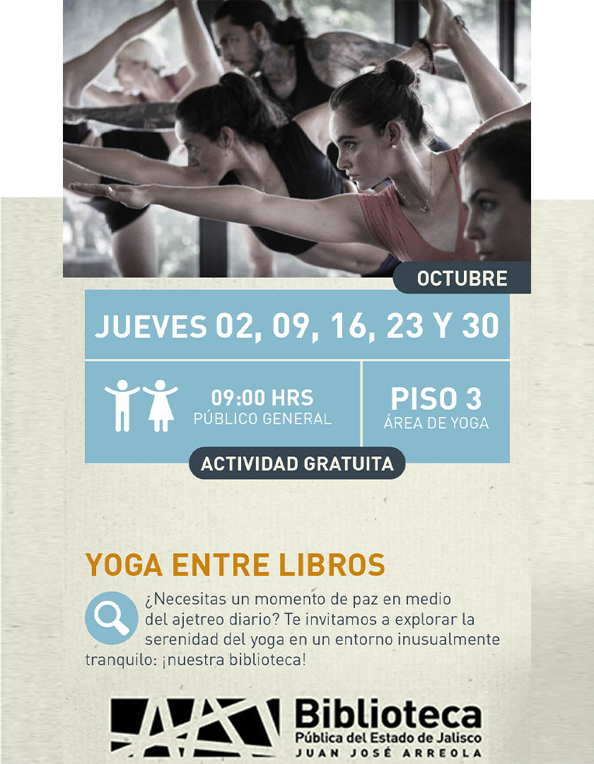 Cartel de Yoga entre libros