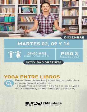 Cartel de Yoga entre libros