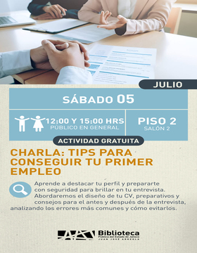 Cartel de la Charla: Tips para conseguir tu primer empleo