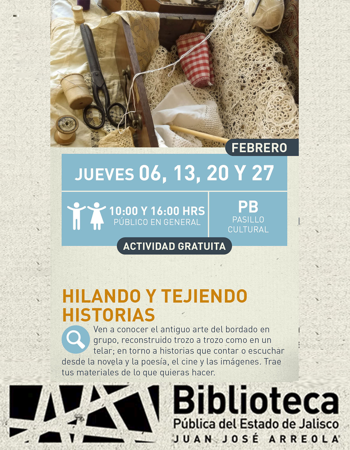 Cartel de Hilando y tejiendo historias