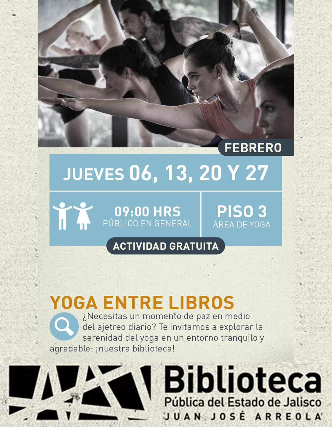 Cartel de Yoga entre libros