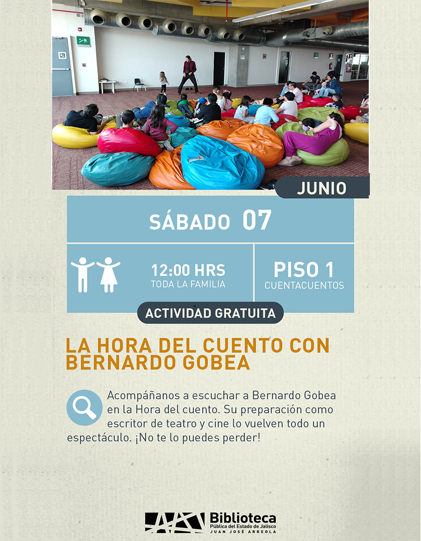 Cartel de La hora del cuento con Bernardo Gobea