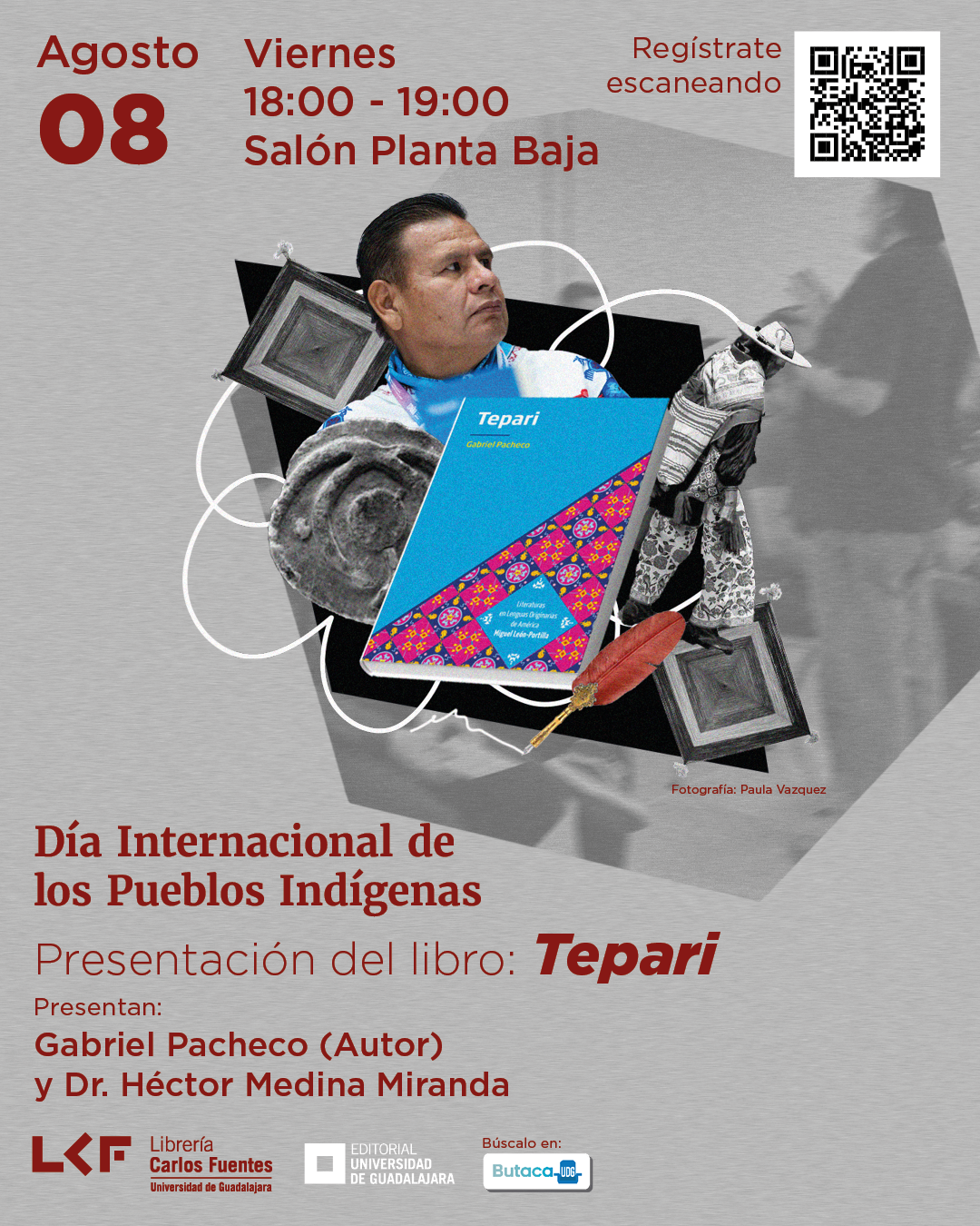 Cartel de la Presentación de libro. En el marco del Día Internacional de los Pueblos Indígenas. Título Tepari