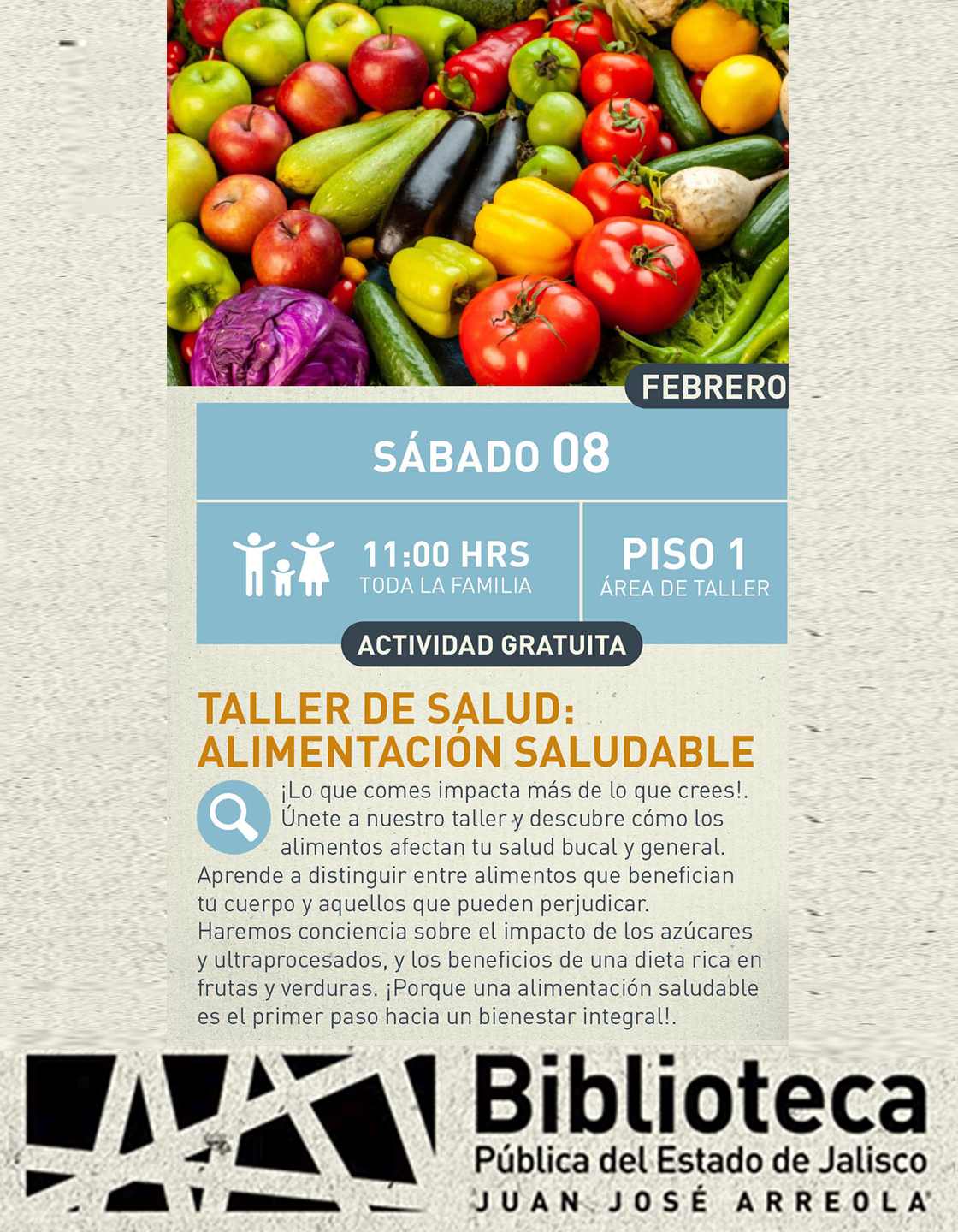 Cartel del Taller de salud: Alimentación saludable