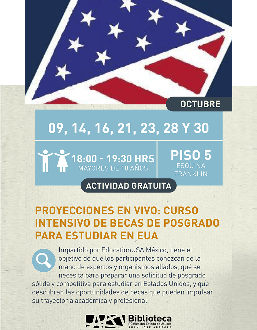 Caretel de las Proyecciones en vivo: Curso intensivo de becas de posgrado para estudiar en EUA