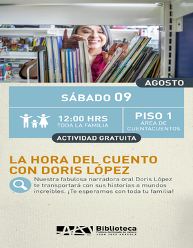 Cartel de La hora del cuento con Doris López