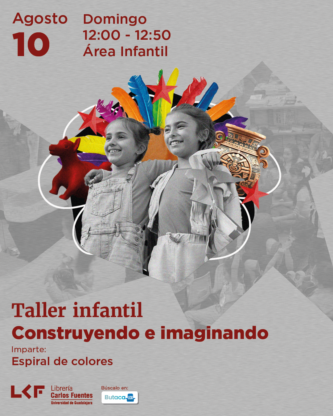 Cartel del Taller infantil. Título Construyendo e imaginando