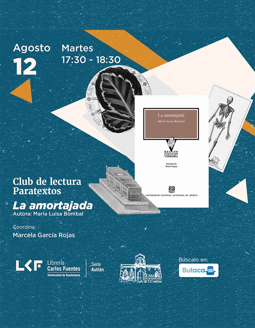 Cartel del Club de lectura “Paratextos”. Título La amortajada