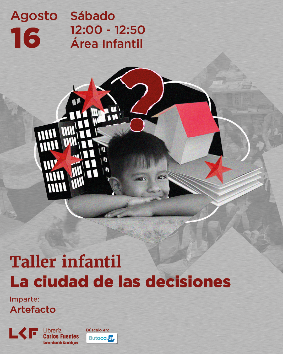 Cartel del Taller infantil. Título La ciudad de las decisiones