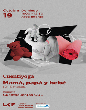 Cartel de Cuentiyoga mamá, papá y bebé