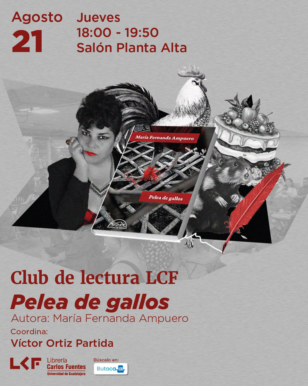 Cartel del Club de Lectura. Título Pelea de gallos