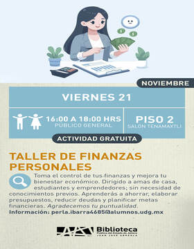 Cartel del Taller de finanzas personales