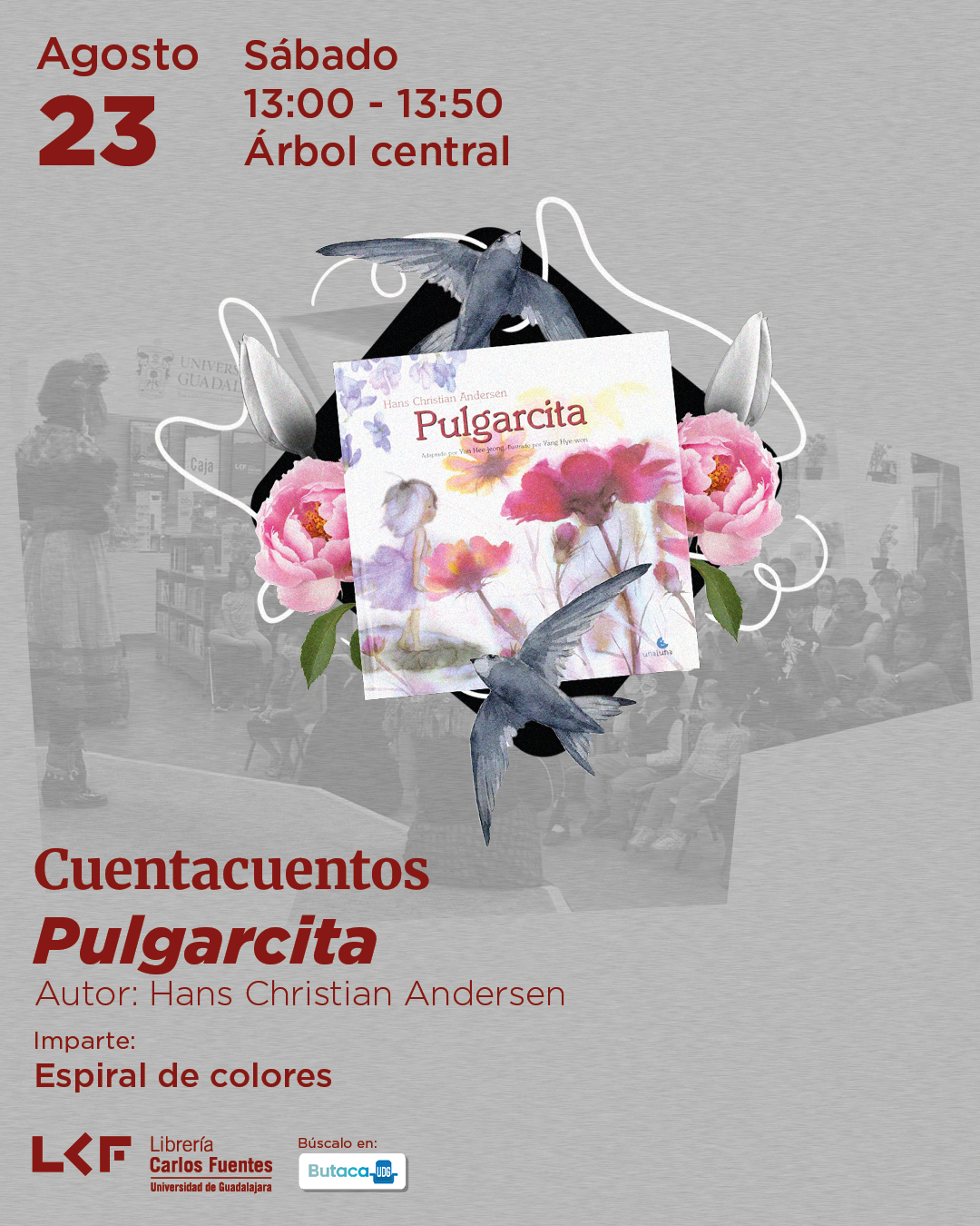 Cartel del Cuentacuentos. Título Pulgarcita