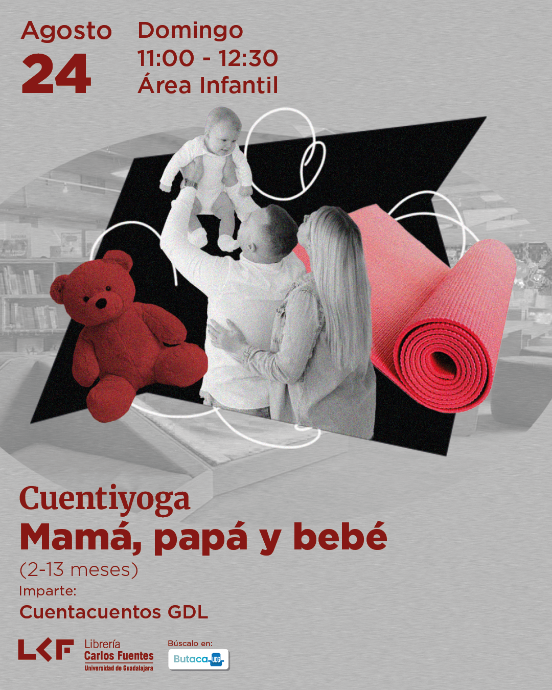 Cartel de Cuentiyoga mamá, papá y bebé