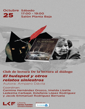Cartel del Club de lectura De la lectura al diálogo: El huésped y otros relatos siniestros