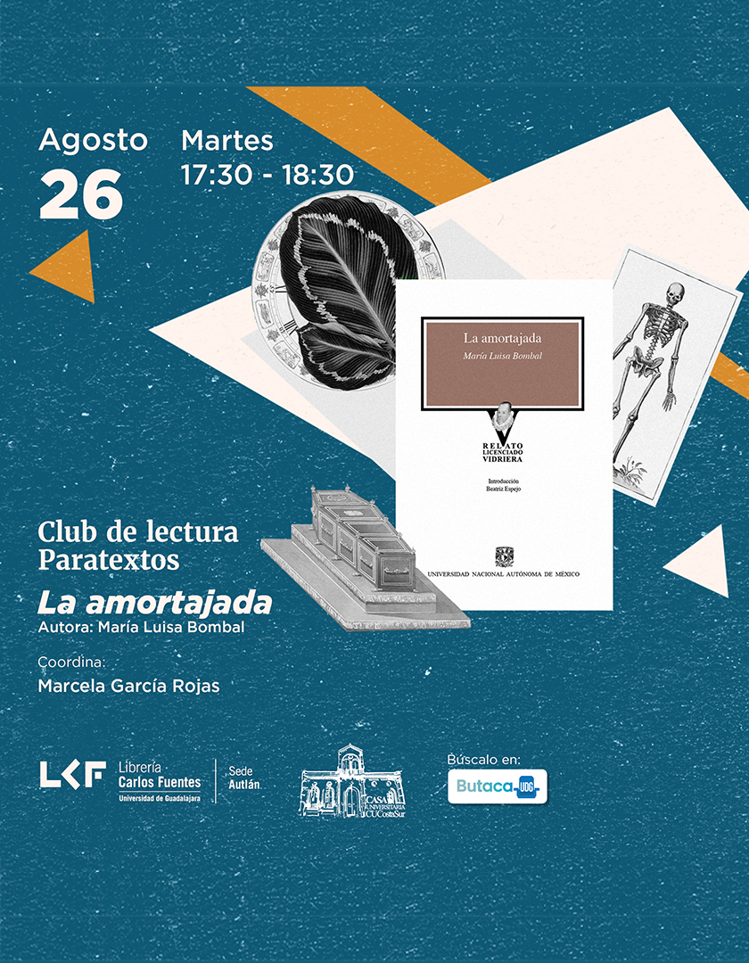 Cartel del Club de lectura “Paratextos”. Título La amortajada