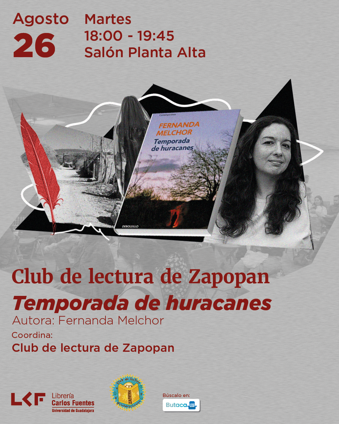 Cartel del Club de Lectura.  Título Temporada de huracanes