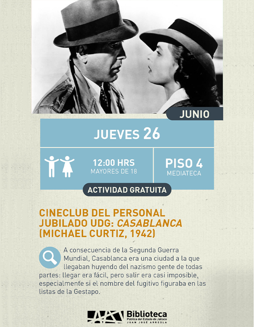 Cartel de Cineclub del personal jubilado UDG: Casablanca