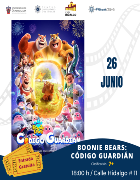Cartel de Cartelera de cine CUNorte. Proyección de la cinta: Boonie Bears: Código Guardián