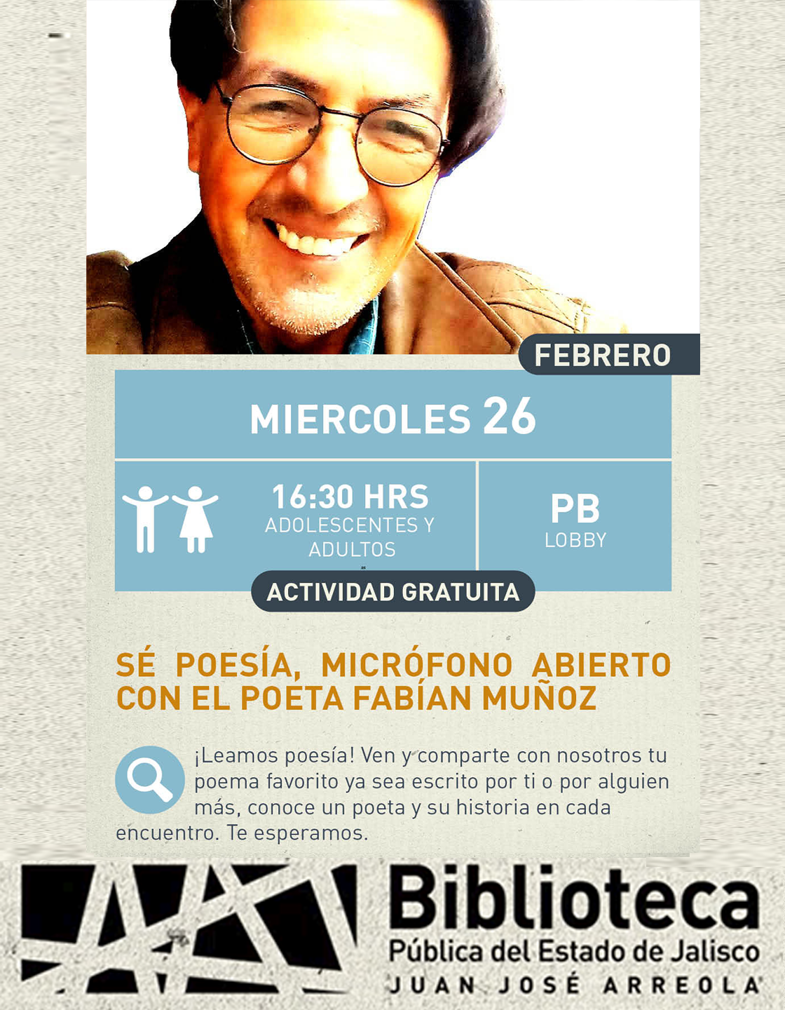Cartel de Sé poesía, micrófono abierto con el poeta Fabian Muñoz