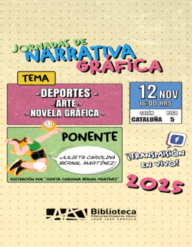 Cartel de las Jornadas de narrativa gráfica. Tema: Deportes, arte, novela gráfica