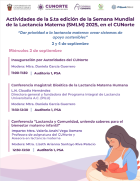 Cartel de la Actividades de la 5ta. Semana Mundial de la Lactancia Materna 2025 en CUNorte