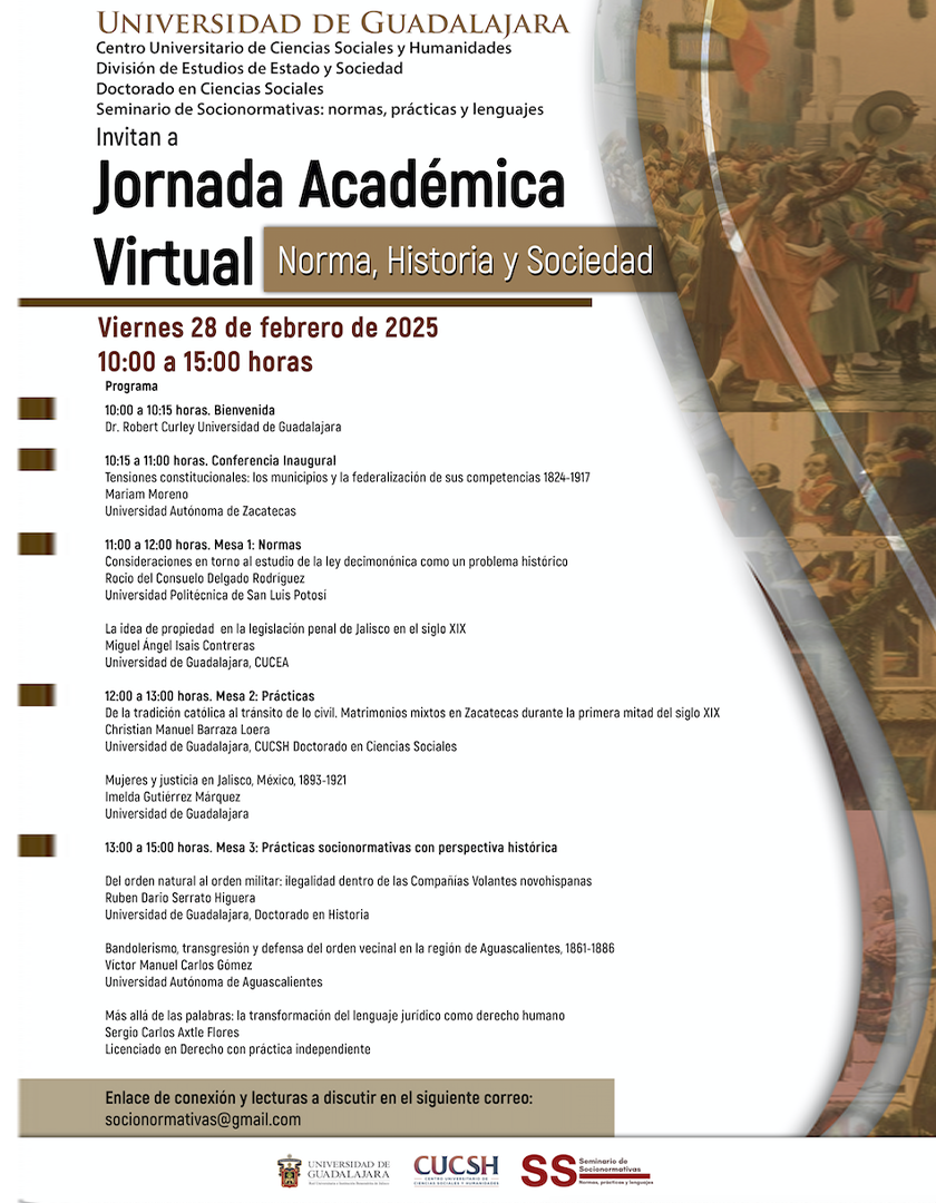 Cartel de la Jornada Académica Virtual: Norma, Historia y Sociedad