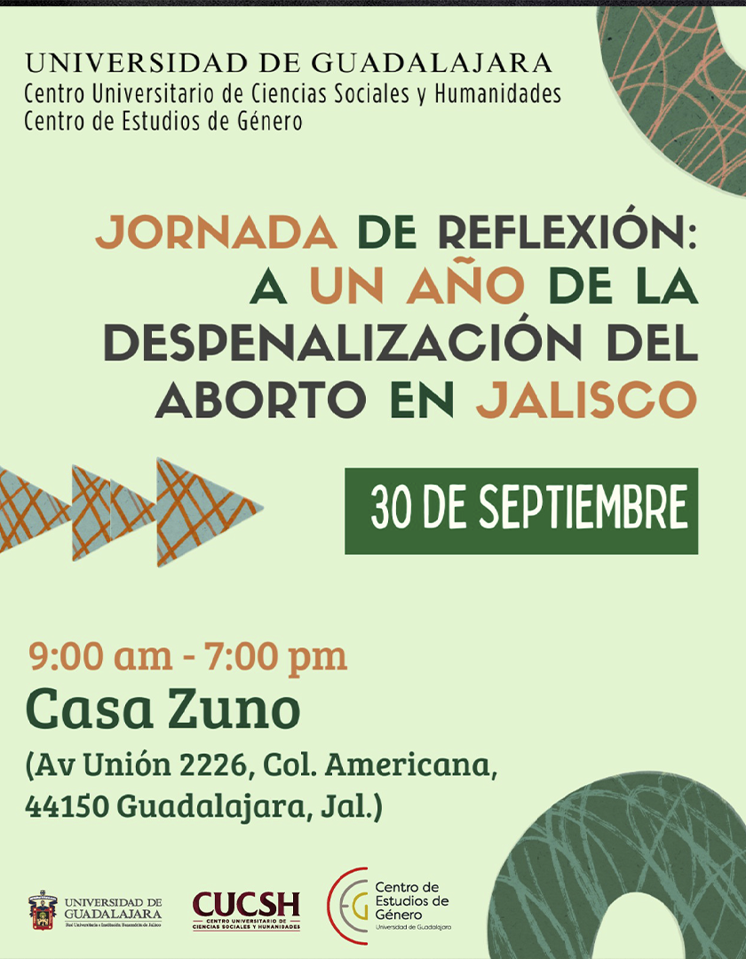 Cartel de la  Jornada de Reflexión: A un año de la despenalización del aborto en Jalisco
