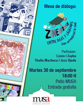 Cartel de la Mesa de diálogo: "Zineuronas entre risas y lágrimas: Cómo autopublicar tu cómic"