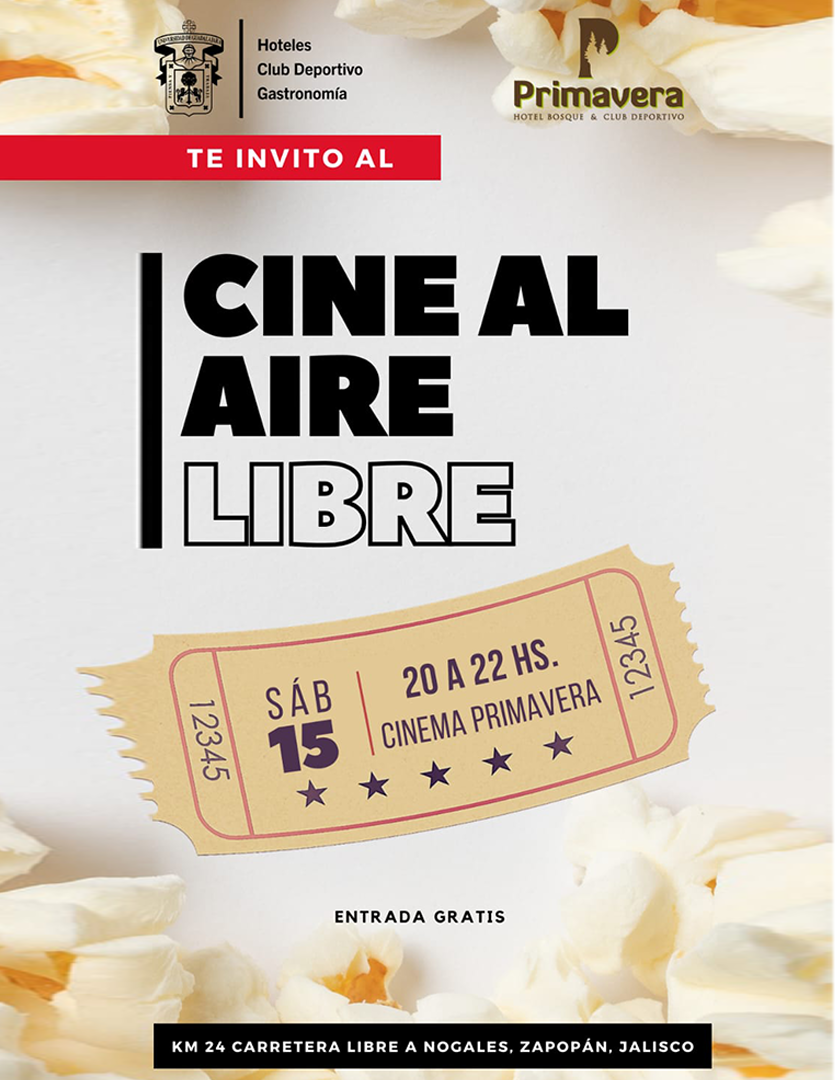 Cartel del Cine al aire libre en el Hotel Villa Primavera