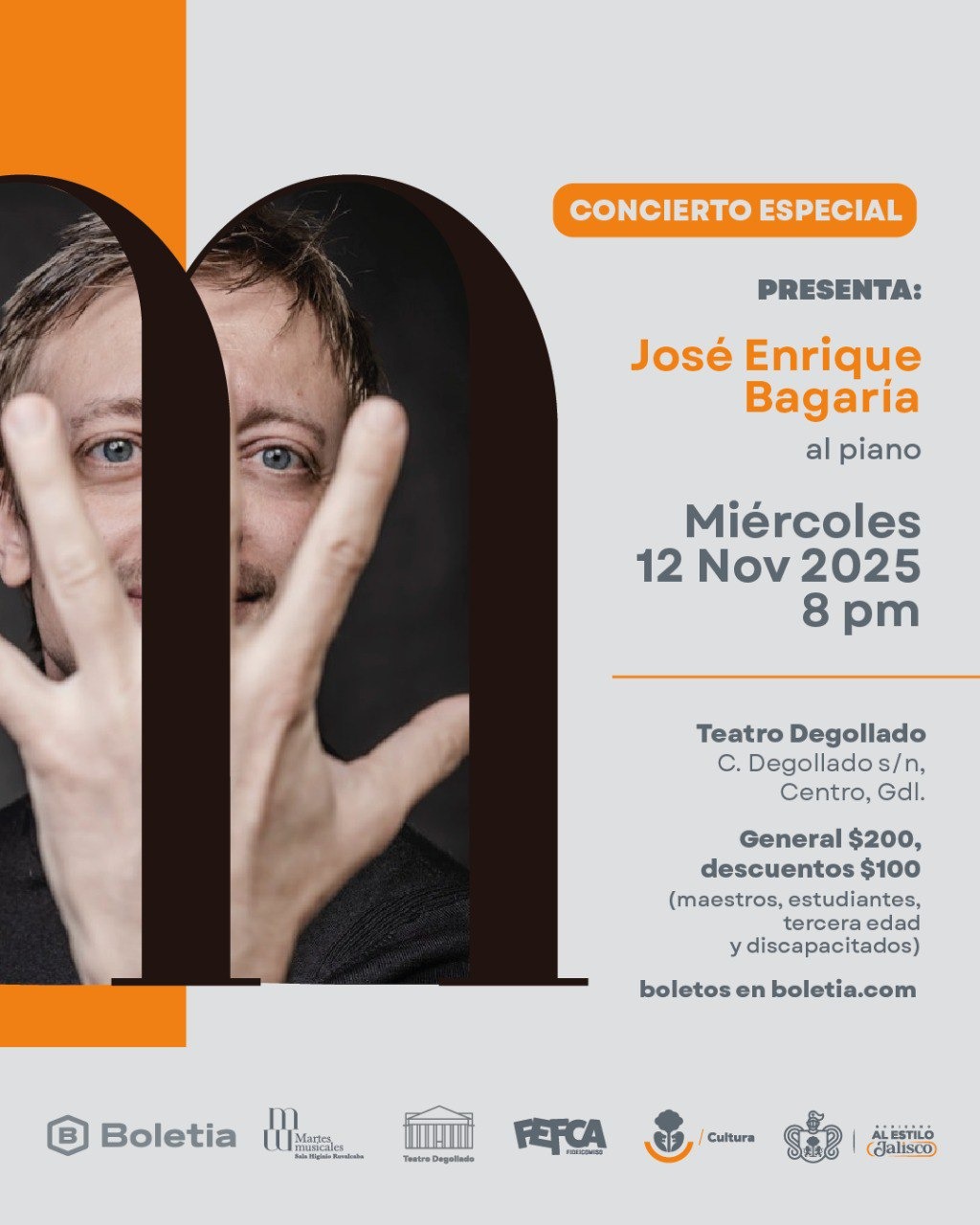 Cartel del Concierto especial presenta: José Enrique Bagaría al piano