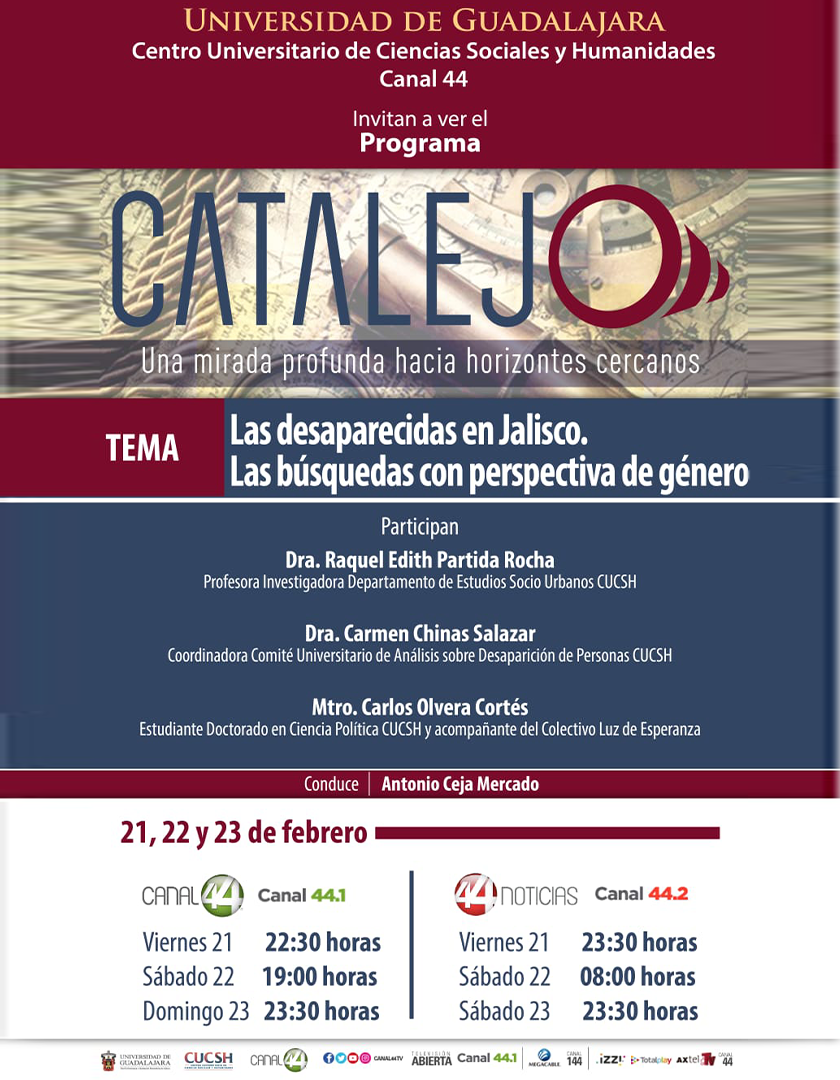 Cartel del Programa Catalejo: "Las desaparecidas en Jalisco. Las búsquedas con perspectiva de género"