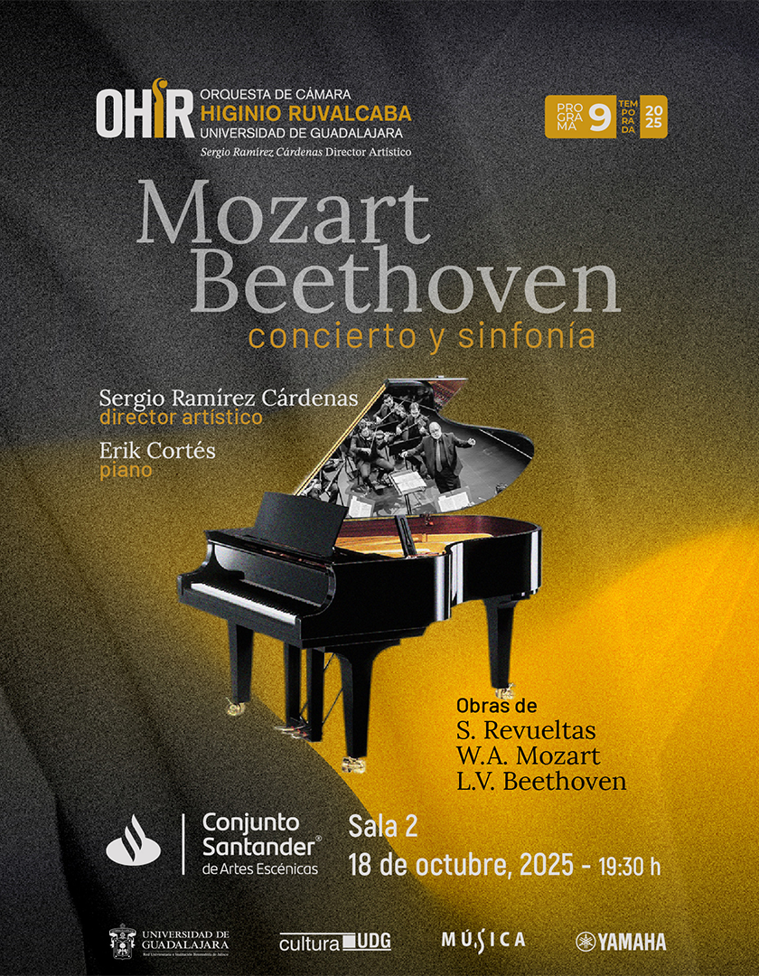 Cartel OHIR programa 9: Mozart-Beethoven: Concierto y sinfonía