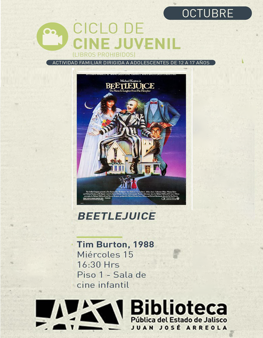 Cartel del Ciclo de cine juvenil. Proyección de la cinta, Beetlejuice