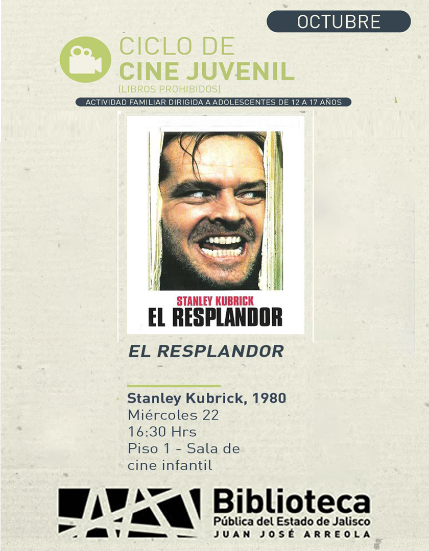 Cartel del Ciclo de cine juvenil. Proyección de la cinta, El resplandor