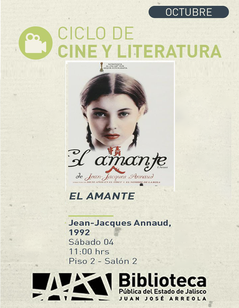 Cartel del Ciclo de cine y literatura. Proyección de la cinta, El amante