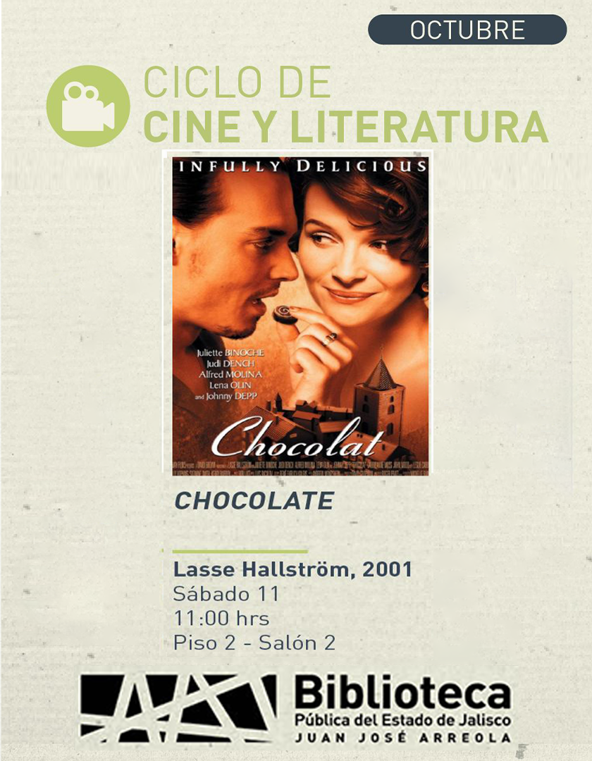Cartel del Ciclo de cine y literatura. Proyección de la cinta, Chocolate