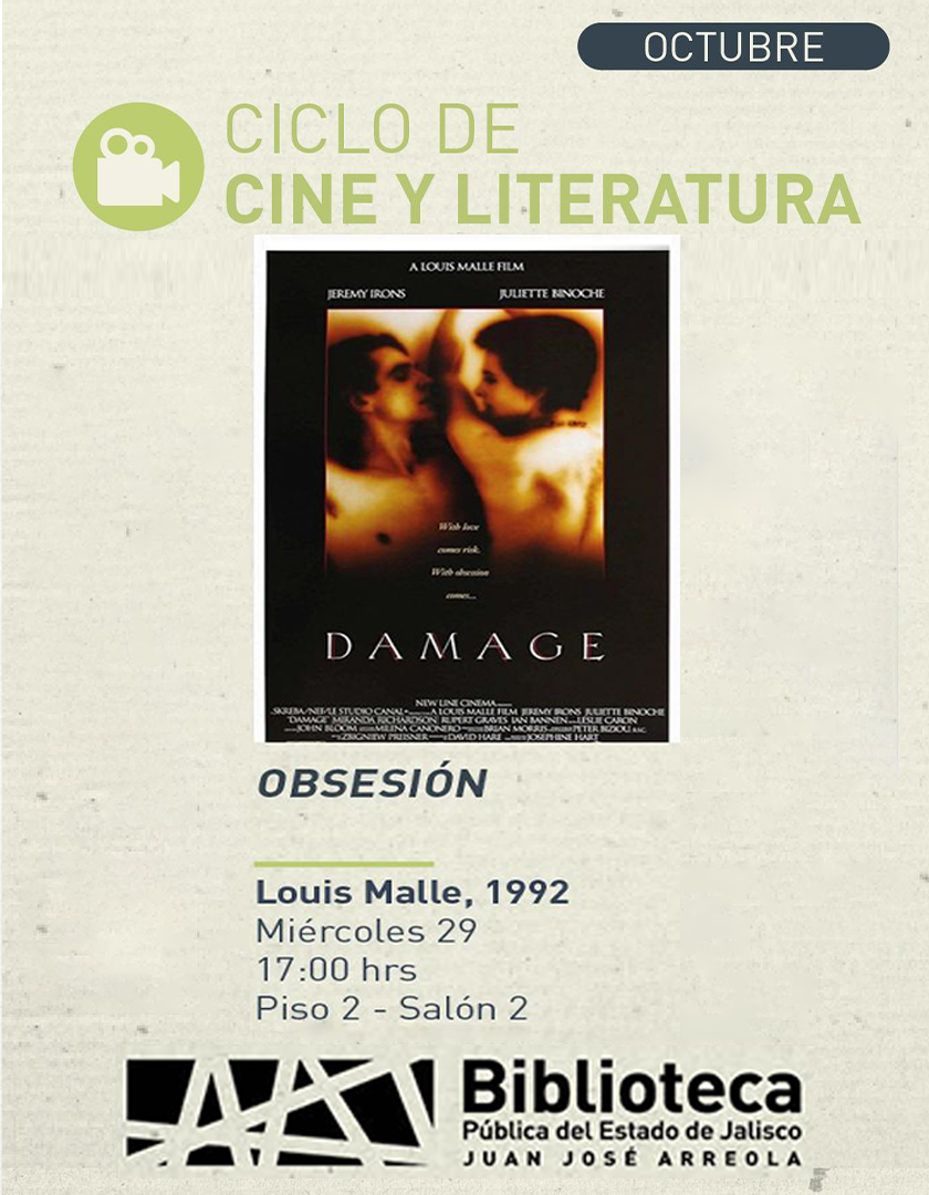 Cartel del Ciclo de cine y literatura. Proyección de la cinta, Obsesión