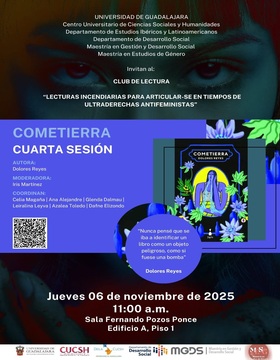 Cartel del Club de lectura “Lecturas incendiarias para articular-se en tiempos de ultraderechas antifeministas”.