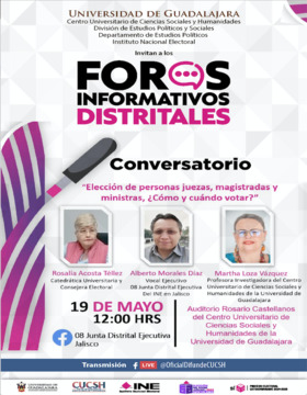 Cartel de Conversatorio: Elección de personas juezas, magistradas y ministras, ¿Cómo y cuándo votar?