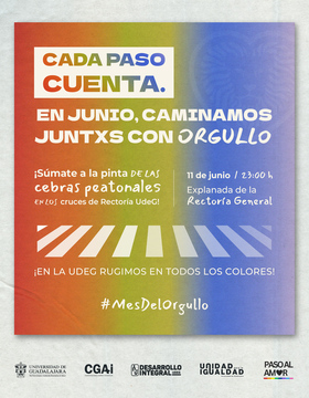 Cartel de ¡Súmate a la pinta de las cebras peatonales en los cruces de Rectoría UdeG!