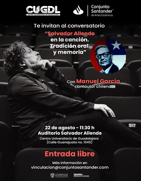 Cartel del Conversatorio: "Salvador Allende en la canción. Tradicional oral y memoria"