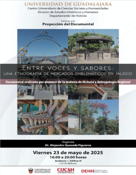Cartel de Proyección del documental: "Entre voces y sabores: Una etnografía de mercados emblemáticos en Jalisco"