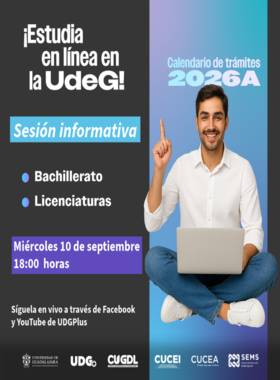 Cartel de ¡Estudia en línea en la UdeG! Calendario de trámites 2026A