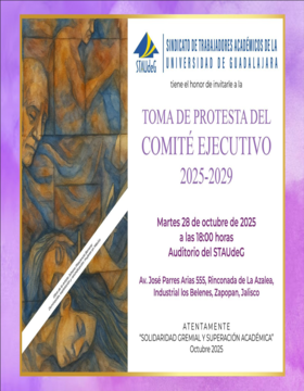 Cartel de la Toma de protesta del comité ejecutivo 2025-2029 STAUdeG
