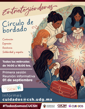 Cartel de Entretejiéndonos: Círculo de bordado